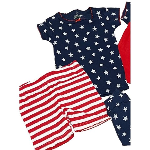 Chick Pea USA NWT 4pc pajama PJs SET stars stripes 4th of July 12m red white blu - Picture 2 of 3